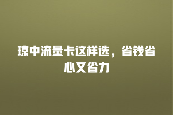 琼中流量卡这样选，省钱省心又省力