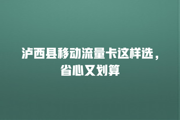 泸西县移动流量卡这样选，省心又划算