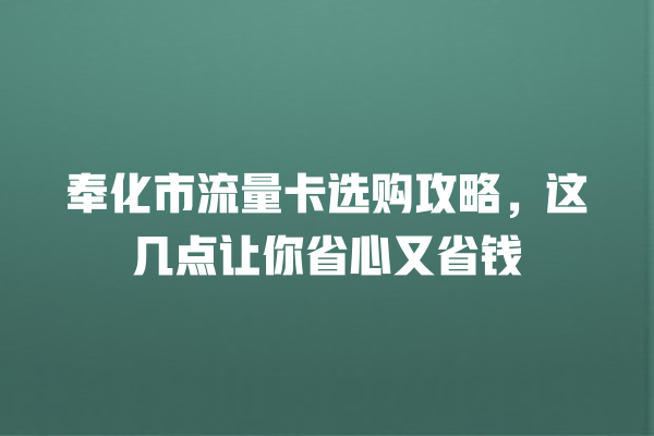 奉化市流量卡选购攻略，这几点让你省心又省钱