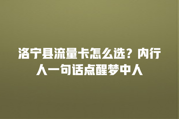 洛宁县流量卡怎么选？内行人一句话点醒梦中人