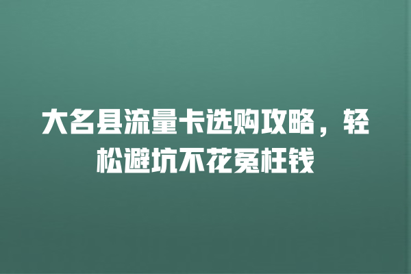 大名县流量卡选购攻略，轻松避坑不花冤枉钱