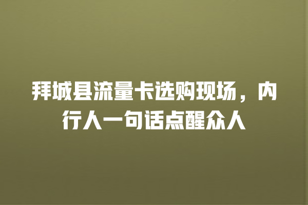 拜城县流量卡选购现场，内行人一句话点醒众人