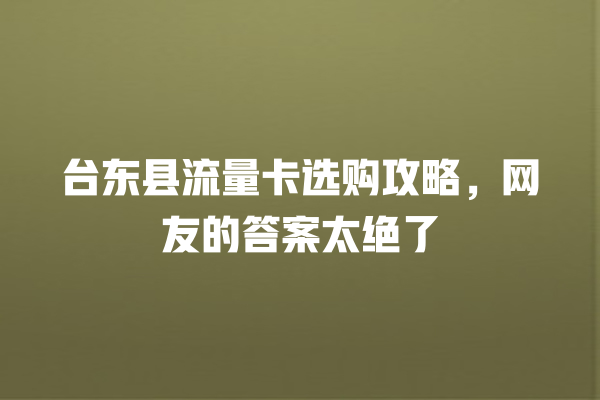 台东县流量卡选购攻略，网友的答案太绝了