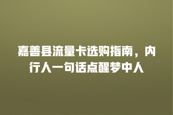 嘉善县流量卡选购指南，内行人一句话点醒梦中人
