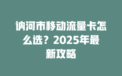 讷河市移动流量卡怎么选？2025年最新攻略