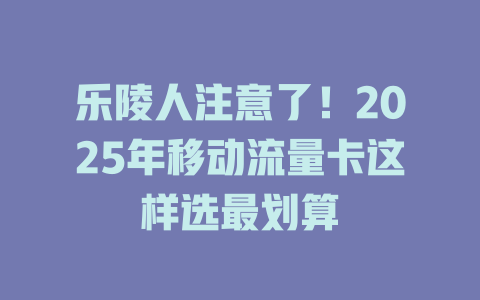 乐陵人注意了！2025年移动流量卡这样选最划算