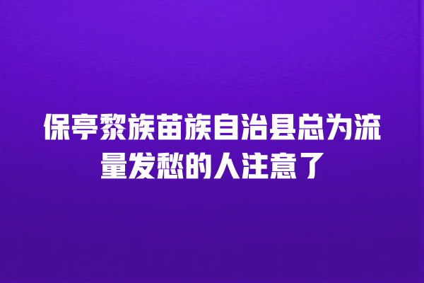 保亭黎族苗族自治县总为流量发愁的人注意了