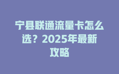宁县联通流量卡怎么选？2025年最新攻略