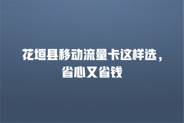 花垣县移动流量卡这样选，省心又省钱