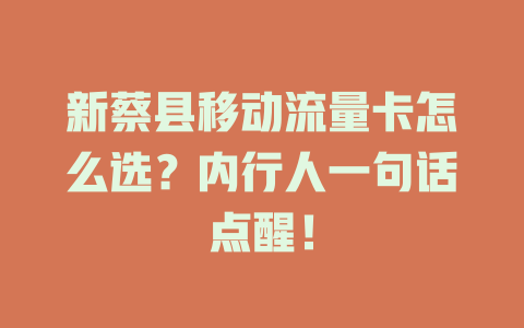 新蔡县移动流量卡怎么选？内行人一句话点醒！