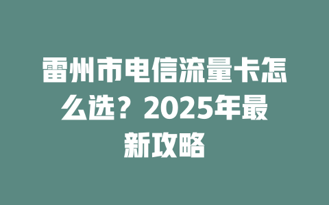 雷州市电信流量卡怎么选？2025年最新攻略