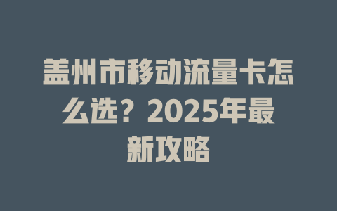 盖州市移动流量卡怎么选？2025年最新攻略