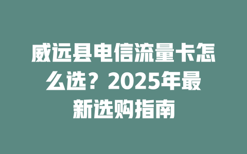 威远县电信流量卡怎么选？2025年最新选购指南