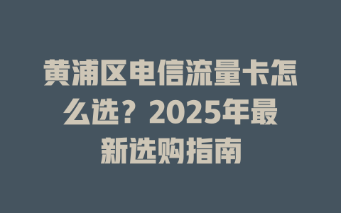 黄浦区电信流量卡怎么选？2025年最新选购指南