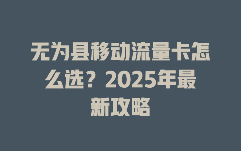 无为县移动流量卡怎么选？2025年最新攻略