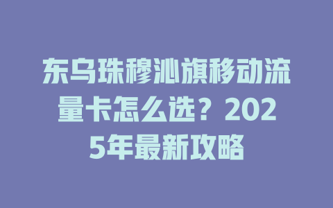 东乌珠穆沁旗移动流量卡怎么选？2025年最新攻略
