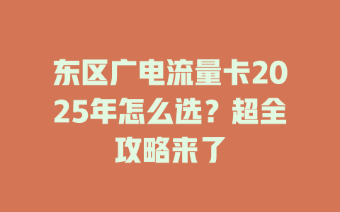东区广电流量卡2025年怎么选？超全攻略来了
