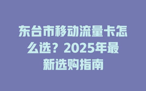 东台市移动流量卡怎么选？2025年最新选购指南
