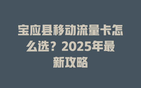 宝应县移动流量卡怎么选？2025年最新攻略