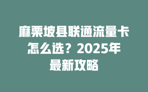 麻栗坡县联通流量卡怎么选？2025年最新攻略