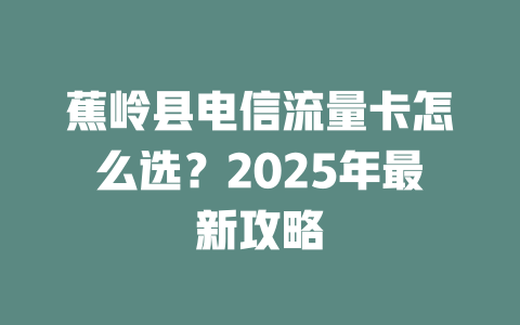 蕉岭县电信流量卡怎么选？2025年最新攻略