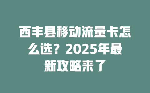西丰县移动流量卡怎么选？2025年最新攻略来了