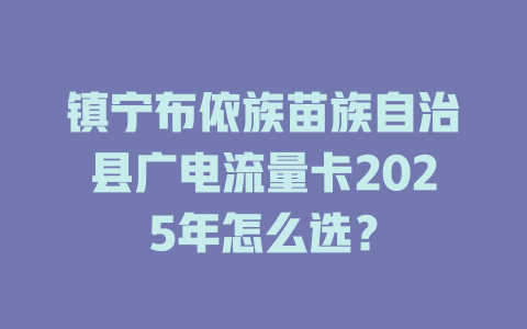镇宁布依族苗族自治县广电流量卡2025年怎么选？