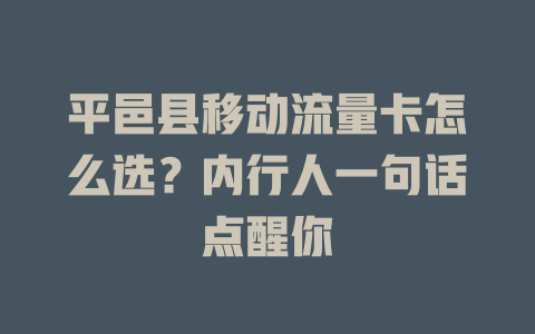 平邑县移动流量卡怎么选？内行人一句话点醒你