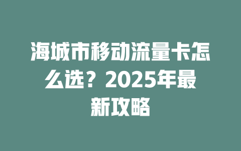 海城市移动流量卡怎么选？2025年最新攻略