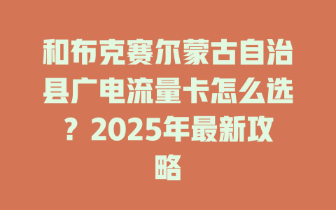 和布克赛尔蒙古自治县广电流量卡怎么选？2025年最新攻略