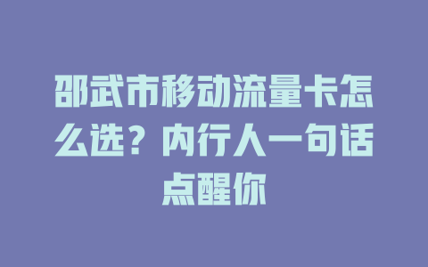 邵武市移动流量卡怎么选？内行人一句话点醒你