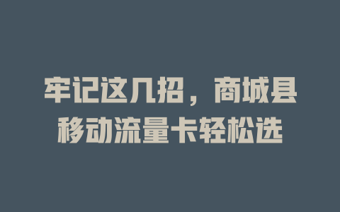 牢记这几招，商城县移动流量卡轻松选
