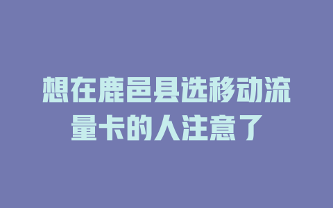 想在鹿邑县选移动流量卡的人注意了