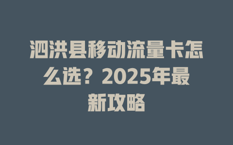 泗洪县移动流量卡怎么选？2025年最新攻略