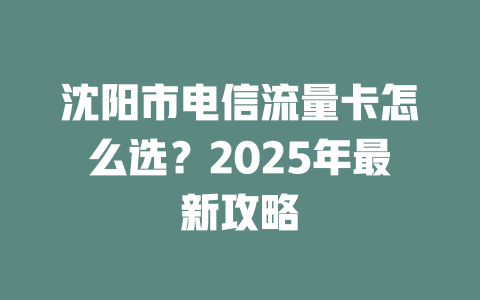 沈阳市电信流量卡怎么选？2025年最新攻略