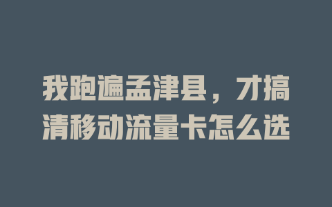 我跑遍孟津县，才搞清移动流量卡怎么选