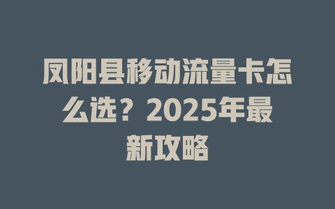 凤阳县移动流量卡怎么选？2025年最新攻略