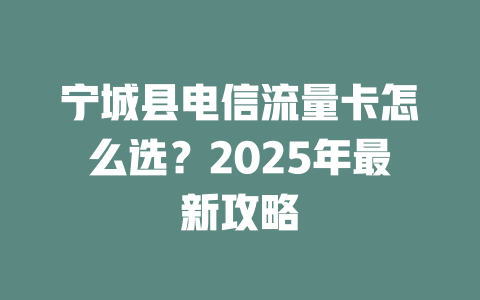 宁城县电信流量卡怎么选？2025年最新攻略