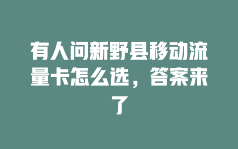 有人问新野县移动流量卡怎么选，答案来了