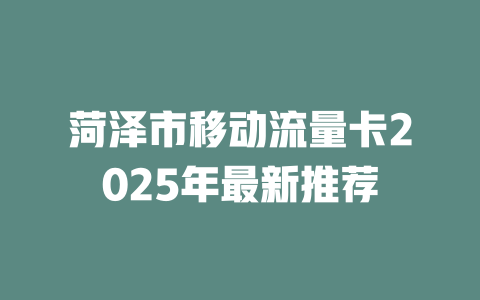 菏泽市移动流量卡2025年最新推荐