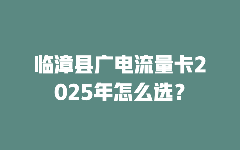 临漳县广电流量卡2025年怎么选？