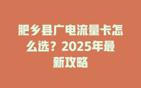 肥乡县广电流量卡怎么选？2025年最新攻略