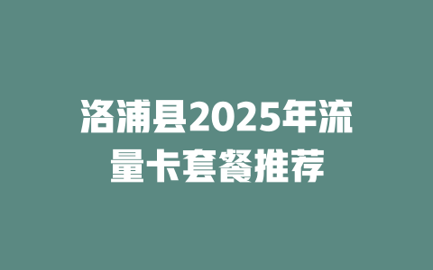 洛浦县2025年流量卡套餐推荐