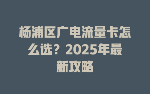 杨浦区广电流量卡怎么选？2025年最新攻略
