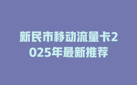 新民市移动流量卡2025年最新推荐