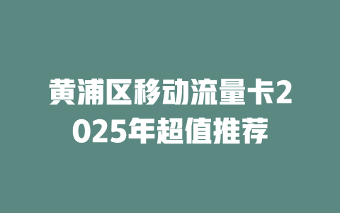 黄浦区移动流量卡2025年超值推荐