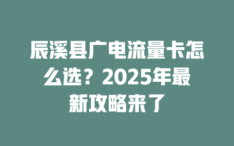 辰溪县广电流量卡怎么选？2025年最新攻略来了