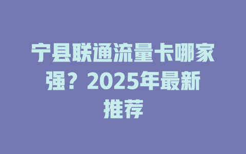 宁县联通流量卡哪家强？2025年最新推荐