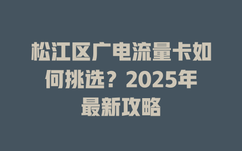 松江区广电流量卡如何挑选？2025年最新攻略