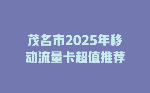 茂名市2025年移动流量卡超值推荐